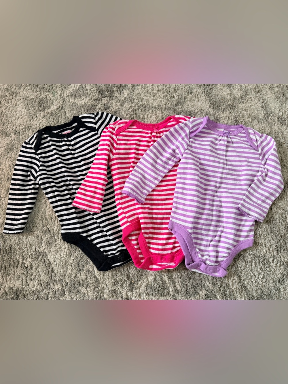 Garanimals Striped Long-Sleeve Baby One-Pieces in Black, Pink & Lavender